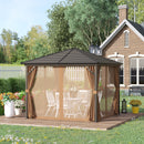 Gazebo da Giardino con Zanzariera Tende Laterali e Tetto Rigido 2,98x2,98m in Alluminio Marrone