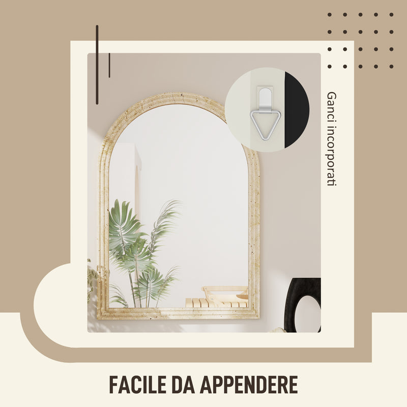Specchio da Parete ad Arco 60x2x90 cm Cornice Effetto Pietra in Polistirene Beige      