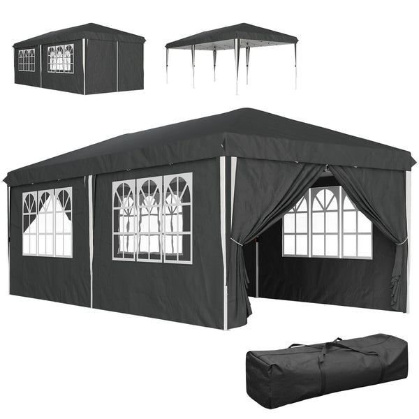 Gazebo da Giardino 596x300x270 cm per 12-18 Persone in Metallo e Tessuto Oxford Grigio sconto