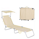 Lettino in Textilene Schienale Regolabile e Tettuccio Parasole Beige