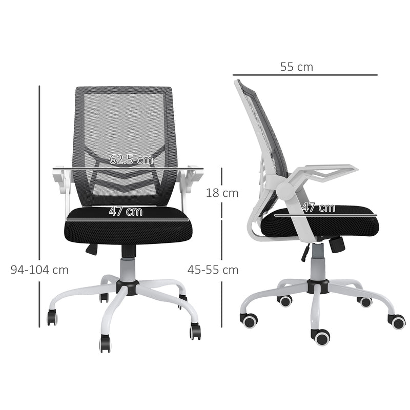 Sedia Operativa Ergonomica Altezza regolabile 94-104 cm Tessuto Effetto Lino Bianco e Nero 