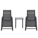 Set 2 Lettini Prendisole e Tavolino con Ripiano 59x169x66 cm in Tessuto Traspirante e Metallo Nero