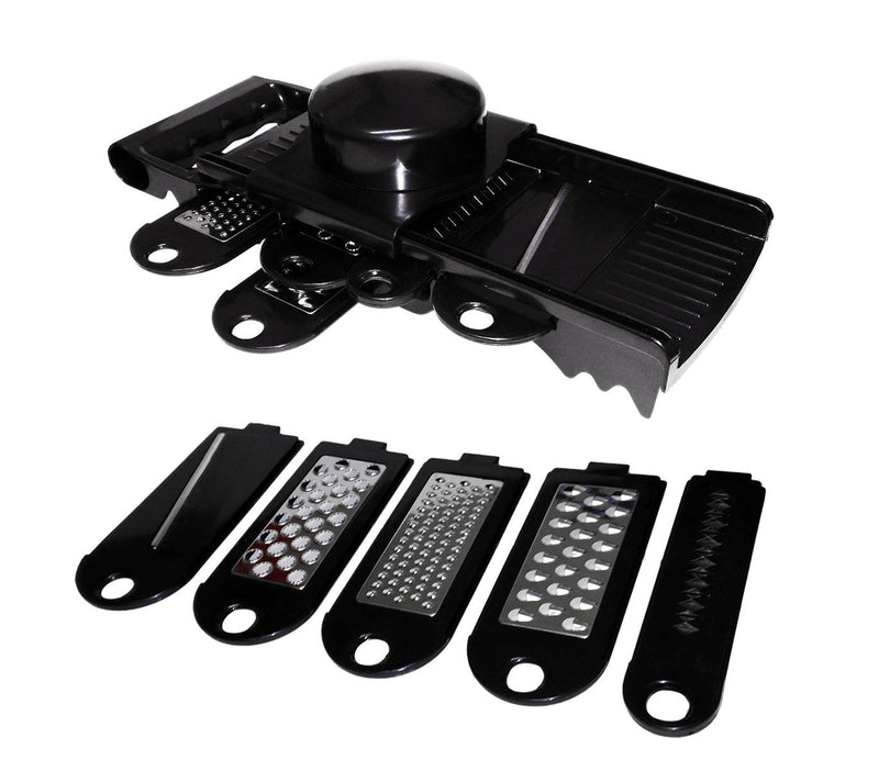 Multi grattugia Mandolina 7 pz 5 lame intercambiabili in acciaio inox Nera