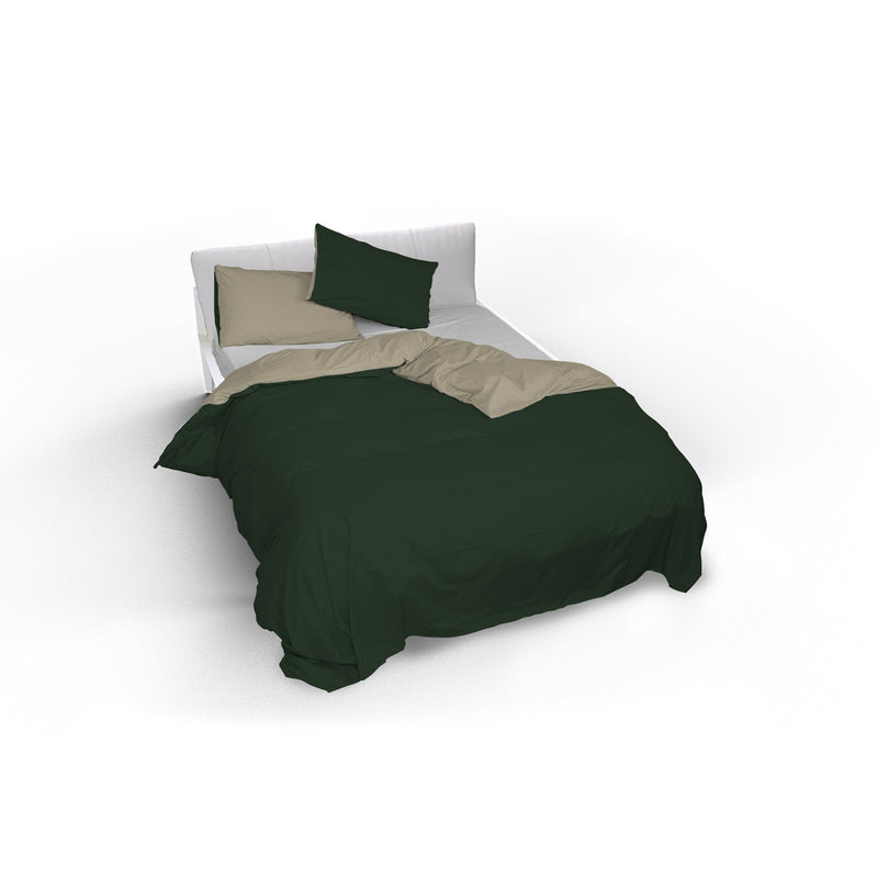 Copripiumino Matrimoniale con Sacco e Federe Double Face Verde Oliva/Tortora
