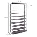 Scarpiera Salvaspazio 10 Ripiani 45 Paia Scaffale Acciaio e Tessuto TNT Nero