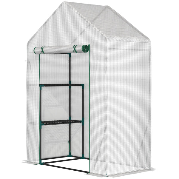 Gewächshaus 143x73x195 cm 2 Regale Rolltor Weiß online