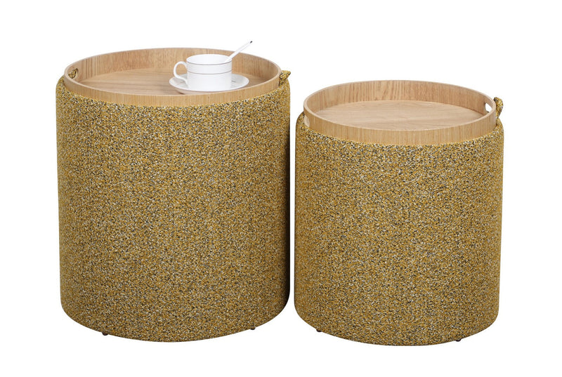 Set 2 Pouf con Contenitore  in Poliestere Sasha Senape
