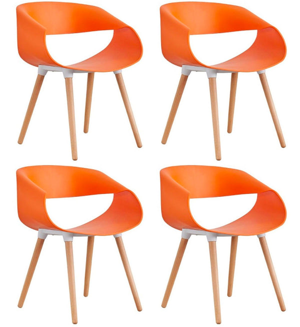 acquista Set 4 Sedie in Polipropilene 45x71x60 cm Gambe in Faggio Fold Arancione