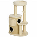 Tiragraffi per Gatti Multilivello 55x39x90 cm con 4 Pali in Sisal 2 Casette Cuccia e Pompon in Truciolare e Peluche Beige      