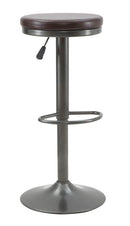 Sgabello Imbottito Round Ø38x60-82 cm in Ferro e Spugna e PU Marrone e Grigio