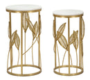 Set 2 Tavolini Leaf Ø35 cm e Ø30 cm in Ferro e MDF Oro