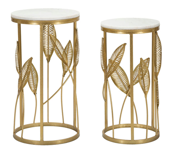 acquista Set 2 Tavolini Leaf Ø35 cm e Ø30 cm in Ferro e MDF Oro