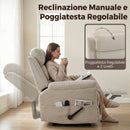Poltrona Massaggiante Reclinabile Manuale 135° 87x95x109 cm Riscaldante con Poggiatesta Regolabile 3 Livelli in Ciniglia Crema      