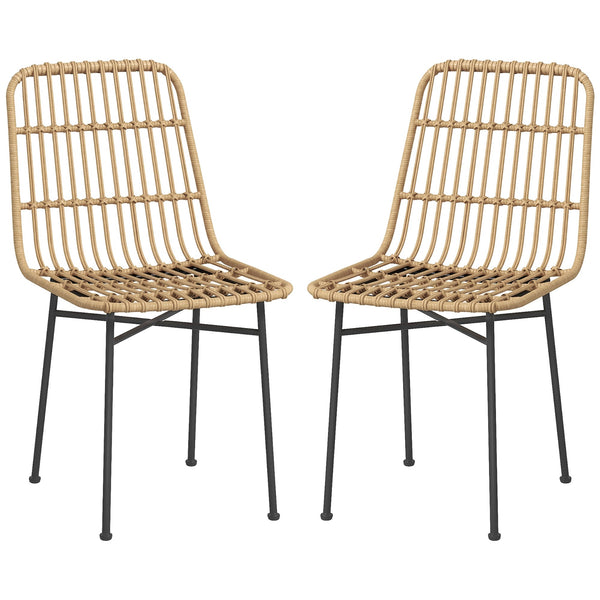 acquista Set 2 Sedie per Cucina e Soggiorno Stile Boho 45x57x83 cm in Rattan PE e Acciaio Giallo