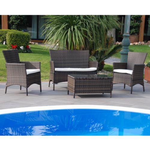 Garden Lounge Set in Brown Wiker Sofa mit 2 Sesseln und Couchtisch  sconto