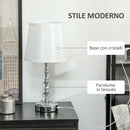 Lampada da Tavolo Base con Cristalli in Vetro con Porta USB Ø23x45 cm Bianco e Argento 