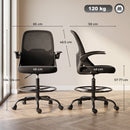 Sedia da Ufficio Ergonomica 65x59x104-124 cm con Supporto Lombare Poggiapiedi e Braccioli Ribaltabili Nera      