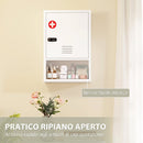 Armadietto Porta Medicinali da Parete 40x15x60 cm a 3 Ripiani con Chiave Anta Ventilata e Vani Portaoggetti in Acciaio Laminato Bianco      