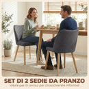 Set 2 Sedie Pranzo Imbottite 46x52x76 cm con Gambe Legno Hevea Tessuto Grigio Chiaro      