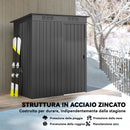 Casetta da Giardino 159x106x181 cm con Prese d'Aria e Porta Scorrevole in Metallo Grigio Scuro      
