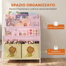Libreria Montessoriana per Bambini 3-8 Anni 60x30x76 cm con 4 Ripiani e 2 Contenitori con Stampa di Leone in Truciolato Bianco      