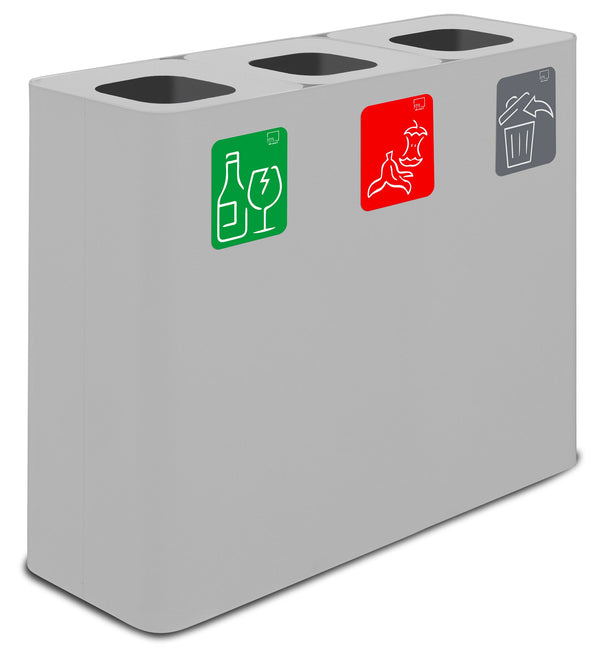 sconto Pattumiera Sistema di Raccolta Rifiuti 90x30xh80 cm In Acciaio Verniciato 3 Scomparti Bianco