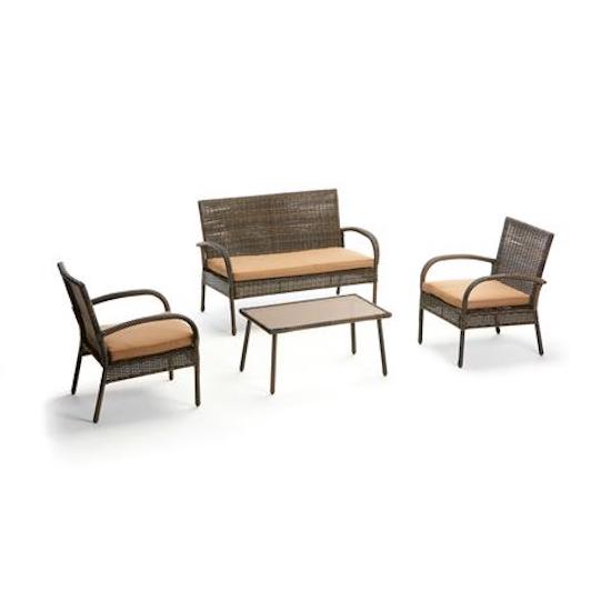 Garten-Lounge-Set aus PVC-Rattan-Sofa, 2-Sitzer-Tisch und 2 Sesseln Taddei Mira Brown online