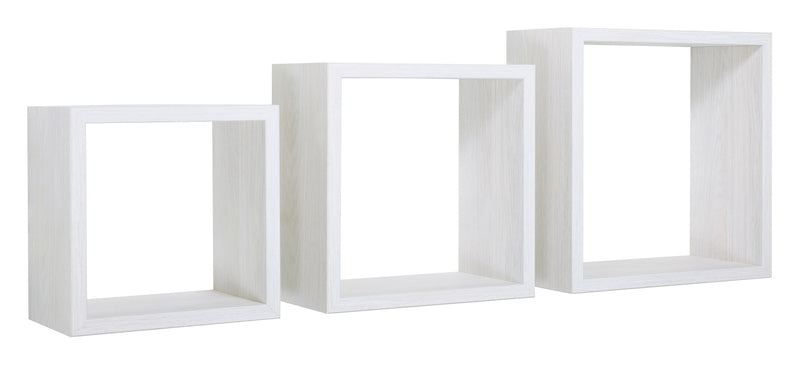 Set 3 Mensole da Parete Cubo in Fibra di Legno Incubo Rovere Sbiancato