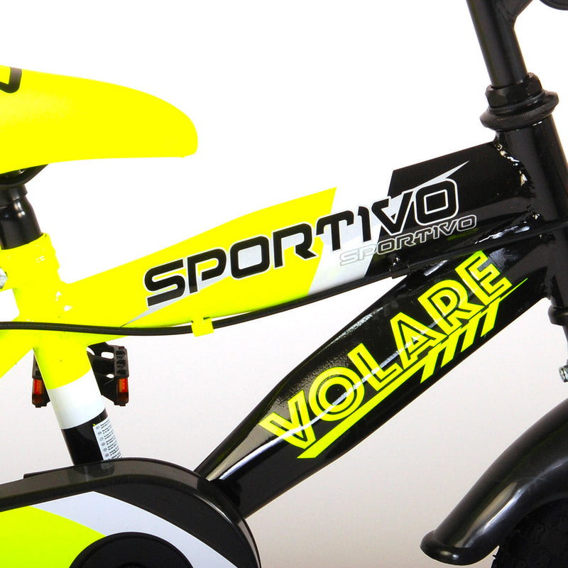 Bicicletta per Bambino 12"" 2 Freni Sportivo Giallo Neon e Nero