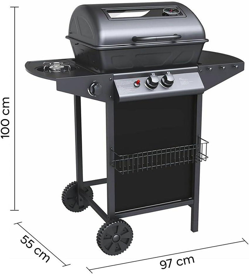 Barbecue a Gas 2,9 kw Alabama Superficie di Cottura in Pietra Lavica Nero  