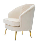 Poltrona Loxy Crema 68x72x80 cm in Legno e Velluto Crema e Oro