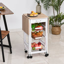 Carrello da Cucina 37x37x77,5 cm 3 Cestini 1 Cassetto e Ribalte Bianco e Legno