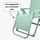 Set 2 Sedie Sdraio Gravity Luxor 90x67x110 cm con Vassoio Portaoggetti Poggiapiedi e Cuscino Verde      