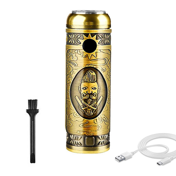 online Tragbarer Mini-Rasierer mit 2 rotierenden Klingen, Vintage-Design, USB-Aufladung