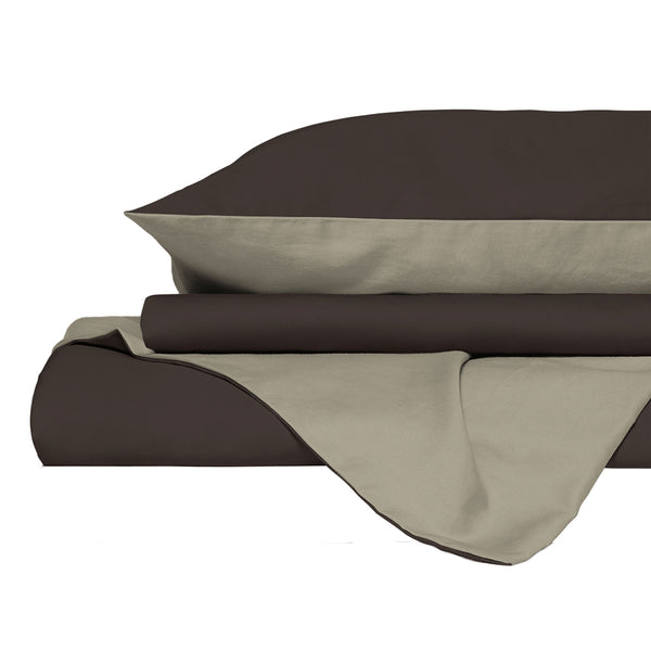 sconto Copripiumino con Sacco e Federe in Tinta Unita Double Face Linea Vera Marrone e Tortora