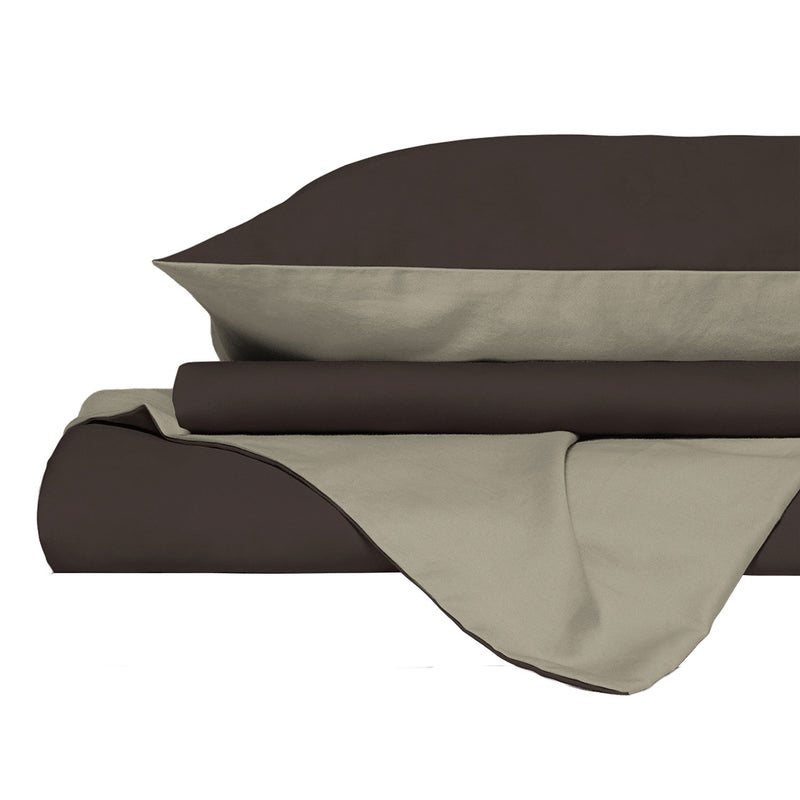 Copripiumino con Sacco e Federe in Tinta Unita Double Face Linea Vera Marrone e Tortora