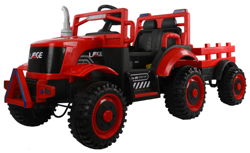 Trattore Elettrico per Bambini 12V con Rimorchio Kidfun Rural Rosso