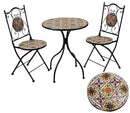 Set Tavolo e 2 Sedie da Giardino con Mosaico in Metallo Trapani