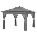 Gazebo da Giardino con Luci LED 336x336x250-270 cm in Acciaio e tessuto Oxford Grigio
