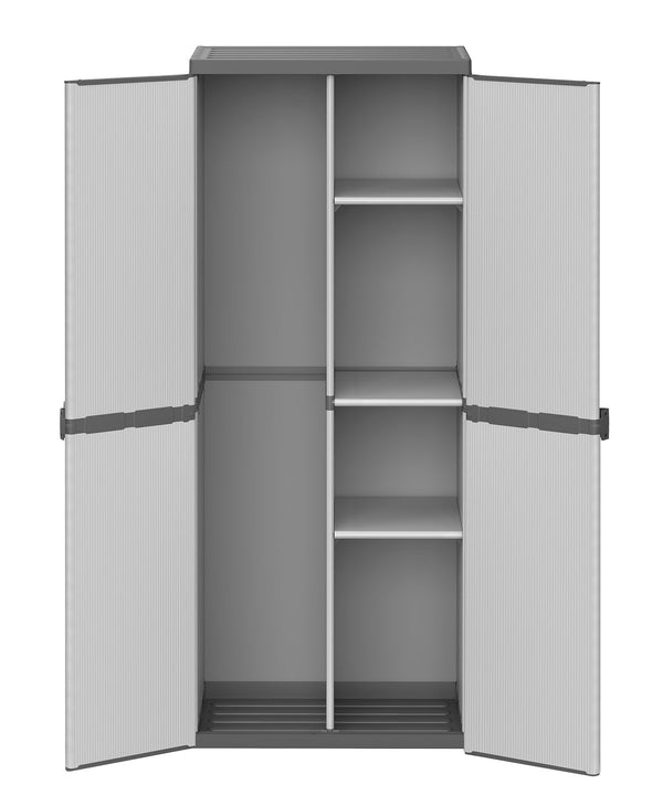 Besenschrank für den Außenbereich 68 x 39,5 x 168 cm, 2 Türen, 4 Regale aus grauem Harz sconto