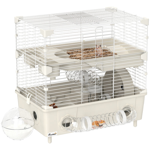 Gabbia per Criceti a 2 Livelli 44,5x28x44 cm 3 Porte Ruota e Tubi in Acciaio e PP Crema e Bianco online