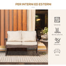 Divano 2 Posti da Giardino 120x63x77 cm in Rattan con Cuscini Marrone e Cachi