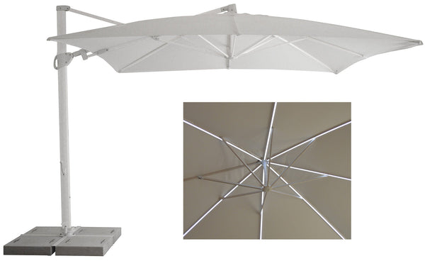 acquista Dezentraler Gartenschirm mit LED 3,3 x 3,3 m aus Aluminium mit weißer Trastevere-Polyesterabdeckung