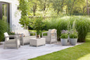 Set Salotto da Giardino 4 Pezzi Divano Poltrone e Tavolino Contenitore Keter Scandi Linea Effetto Juta Beige Chiaro 