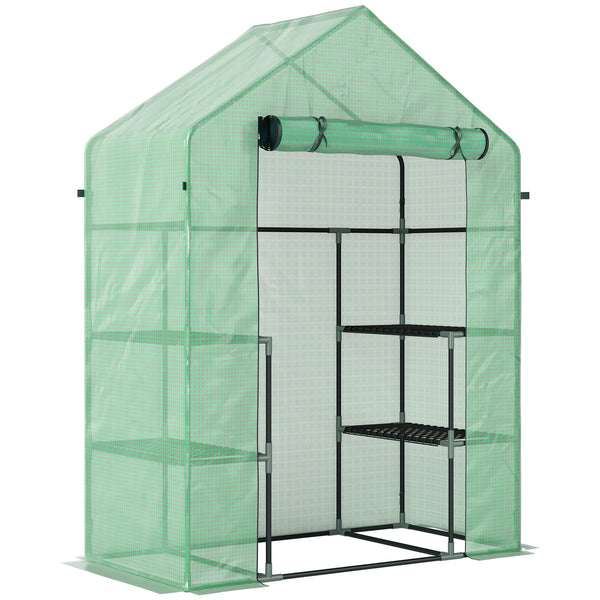 prezzo Serra da Giardino 142x73x195 cm con 2 Mensole a 3 Livelli e Ingresso a Zip in Acciaio e PE Verde