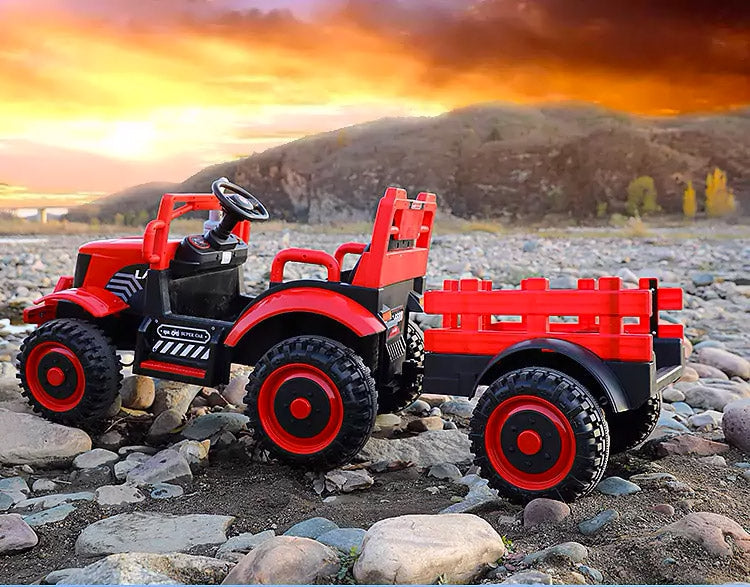 Trattore Elettrico per Bambini 12V con Rimorchio Kidfun Rural Rosso