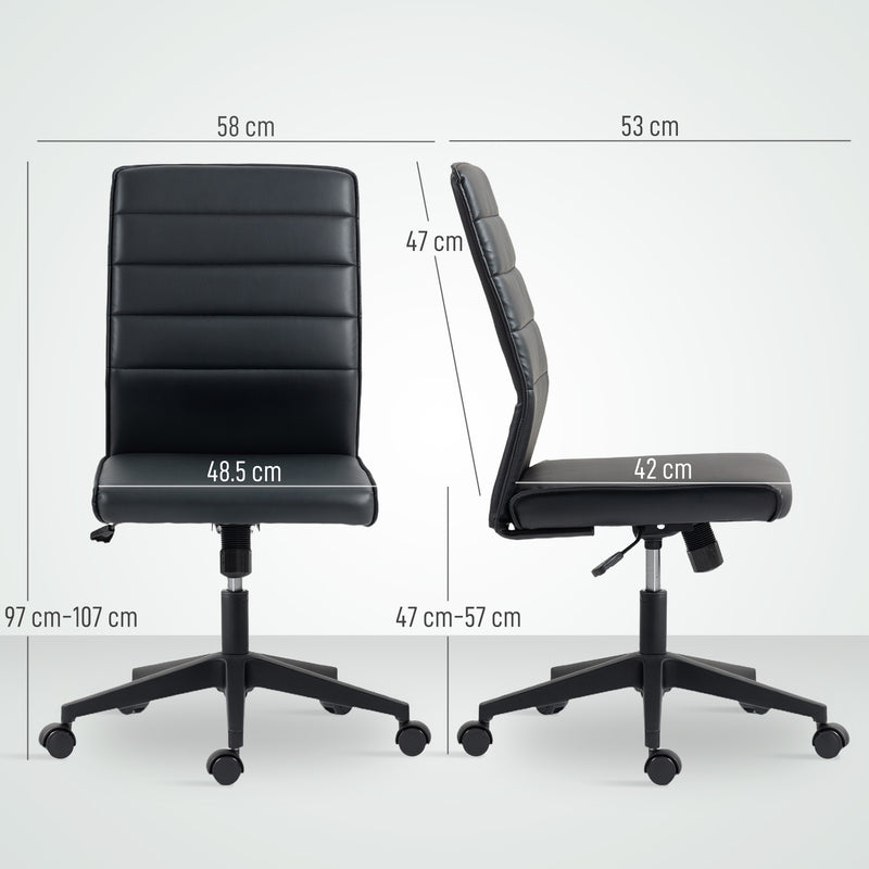 Sedia da Ufficio Ergonomica e Regolabile 58x53x97-107 cm con Schienale Ricurvo in Pelle PU e Acciaio Nero      