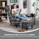 Poltrona da Salotto 75x83x104 cm con Pouf Poggiapiedi in Tessuto Grigio  