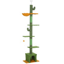 Albero Tiragraffi per Gatti 5 kg a Soffitto Alto 230-275 cm con Amaca Casetta Piattaforme in Tessuto Teddy e Sisal Verde      
