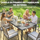 Tavolo da Giardino 4-6 Persone 150x80x74 cm con Piano Effetto Legno in Acciaio e Plastica Grigio e Nero      